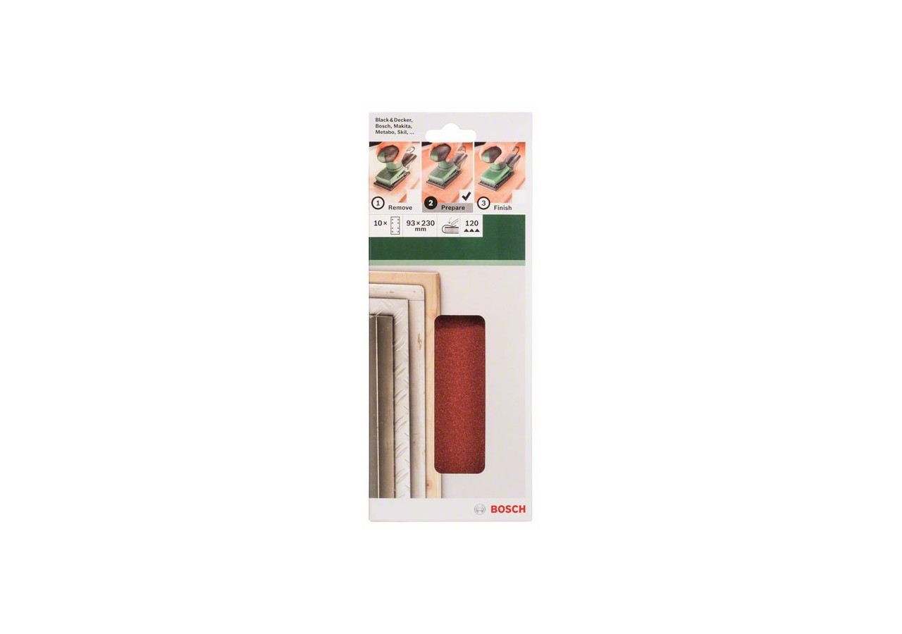 Feuilles abrasives pour ponceuse vibrante, set de 10 pièces G : 120 - 2609256A97 - Bosch