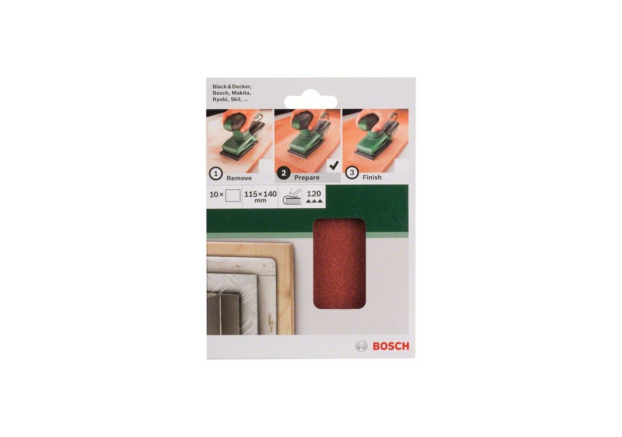 Feuilles abrasives pour ponceuse vibrante, set de 10 pièces G : 120 - 2609256B16 - Bosch