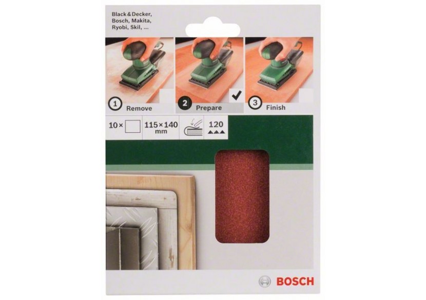 Feuilles abrasives pour ponceuse vibrante, set de 10 pièces G : 120 - 2609256B16 - Bosch