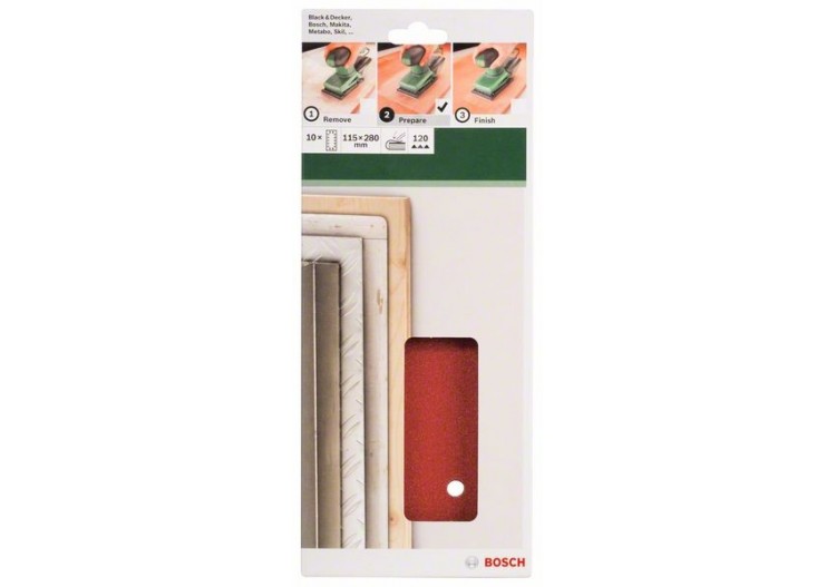 Feuilles abrasives pour ponceuse vibrante, set de 10 pièces G : 120 - 2609256B29 - Bosch