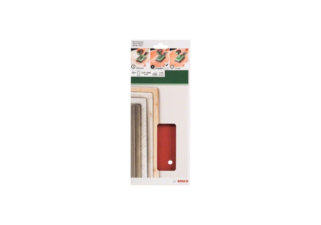 Feuilles abrasives pour ponceuse vibrante, set de 10 pièces G : 120 - 2609256B29 - Bosch
