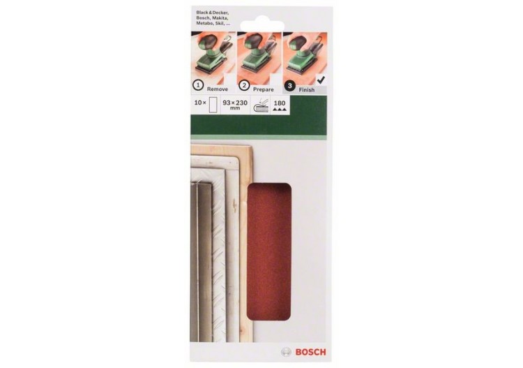 Feuilles abrasives pour ponceuse vibrante, set de 10 pièces G : 180 - 2609256B12 - Bosch