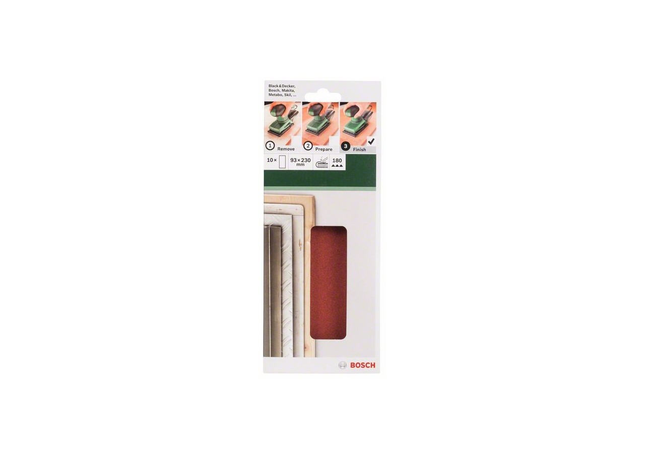 Feuilles abrasives pour ponceuse vibrante, set de 10 pièces G : 180 - 2609256B12 - Bosch