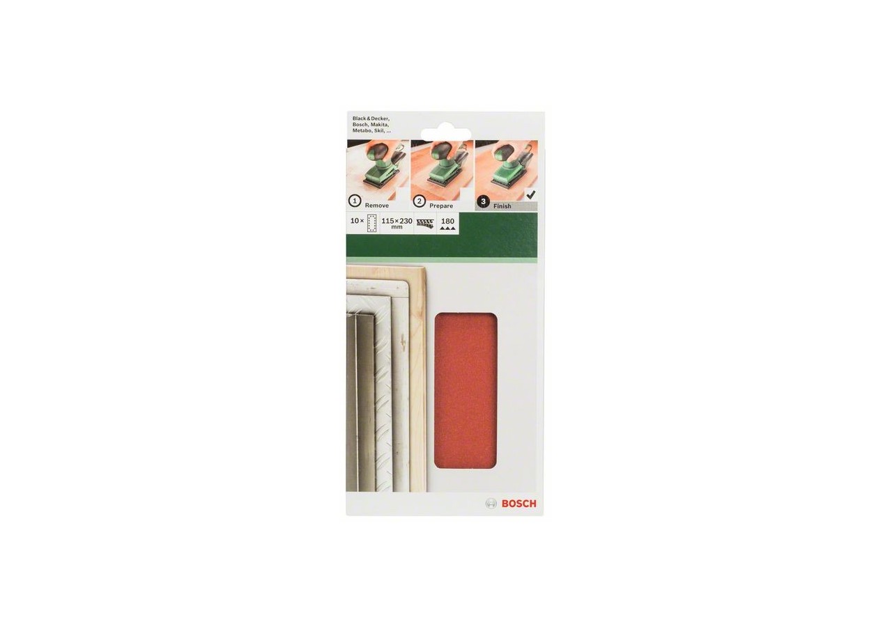 Feuilles abrasives pour ponceuse vibrante, set de 10 pièces G : 180 - 2609256B23 - Bosch