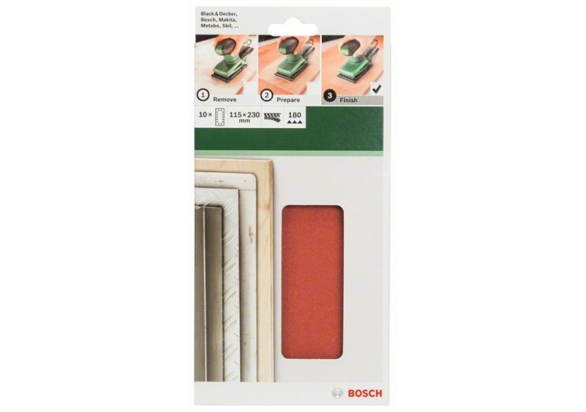 Feuilles abrasives pour ponceuse vibrante, set de 10 pièces G : 180 - 2609256B23 - Bosch Feuilles abrasives pour ponceuse vibrante, set de 10 pièces G : 180 - 2609256B23 - Bosch
