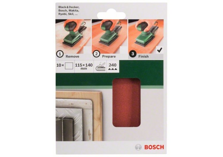 Feuilles abrasives pour ponceuse vibrante, set de 10 pièces G : 240 - 2609256B17 - Bosch