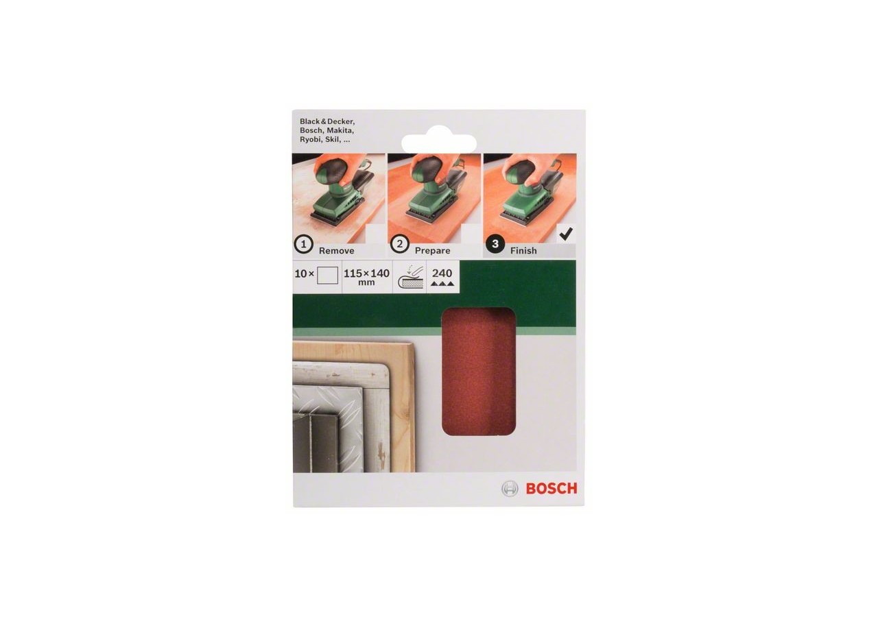 Feuilles abrasives pour ponceuse vibrante, set de 10 pièces G : 240 - 2609256B17 - Bosch
