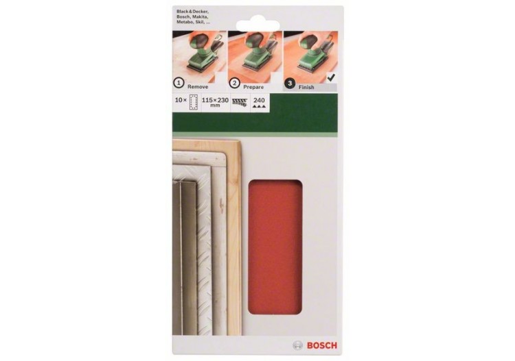 Feuilles abrasives pour ponceuse vibrante, set de 10 pièces G : 240 - 2609256B24 - Bosch