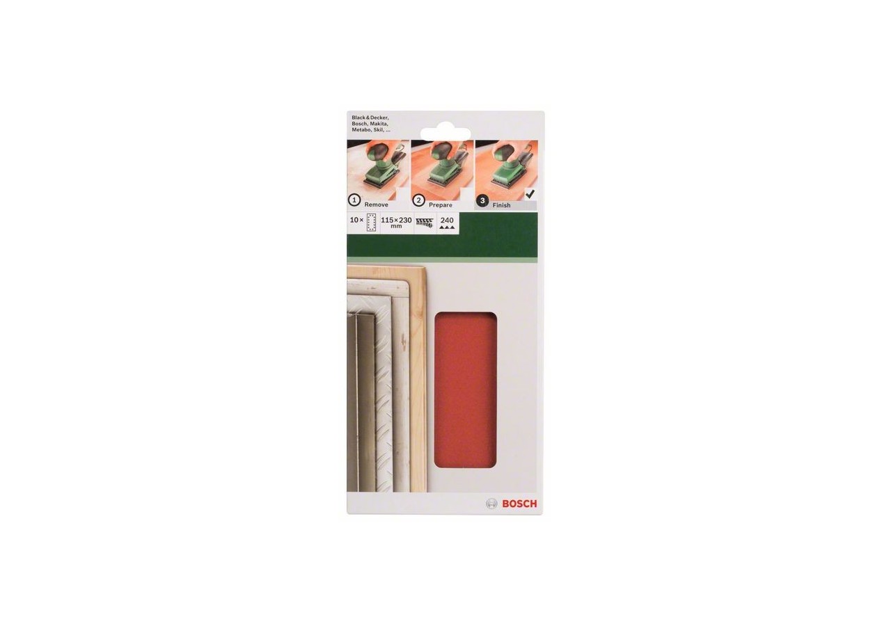 Feuilles abrasives pour ponceuse vibrante, set de 10 pièces G : 240 - 2609256B24 - Bosch