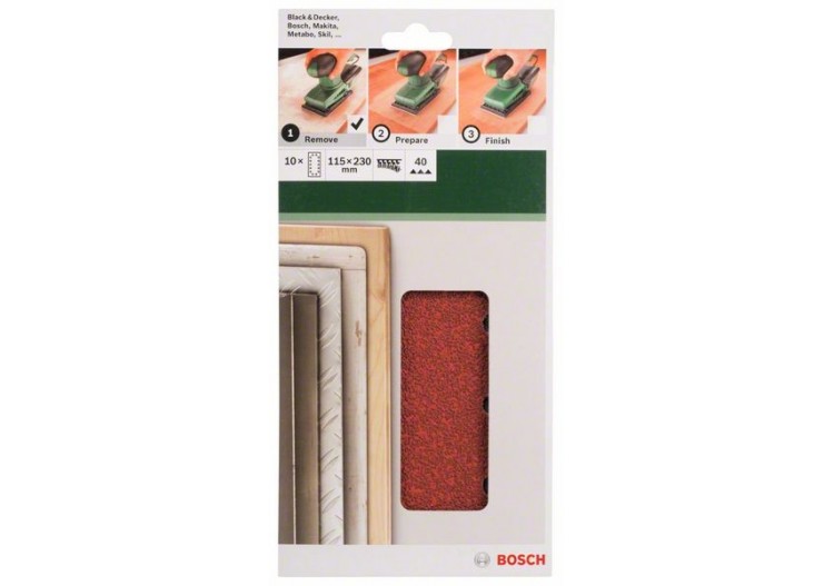 Feuilles abrasives pour ponceuse vibrante, set de 10 pièces G : 40 - 2609256B19 - Bosch