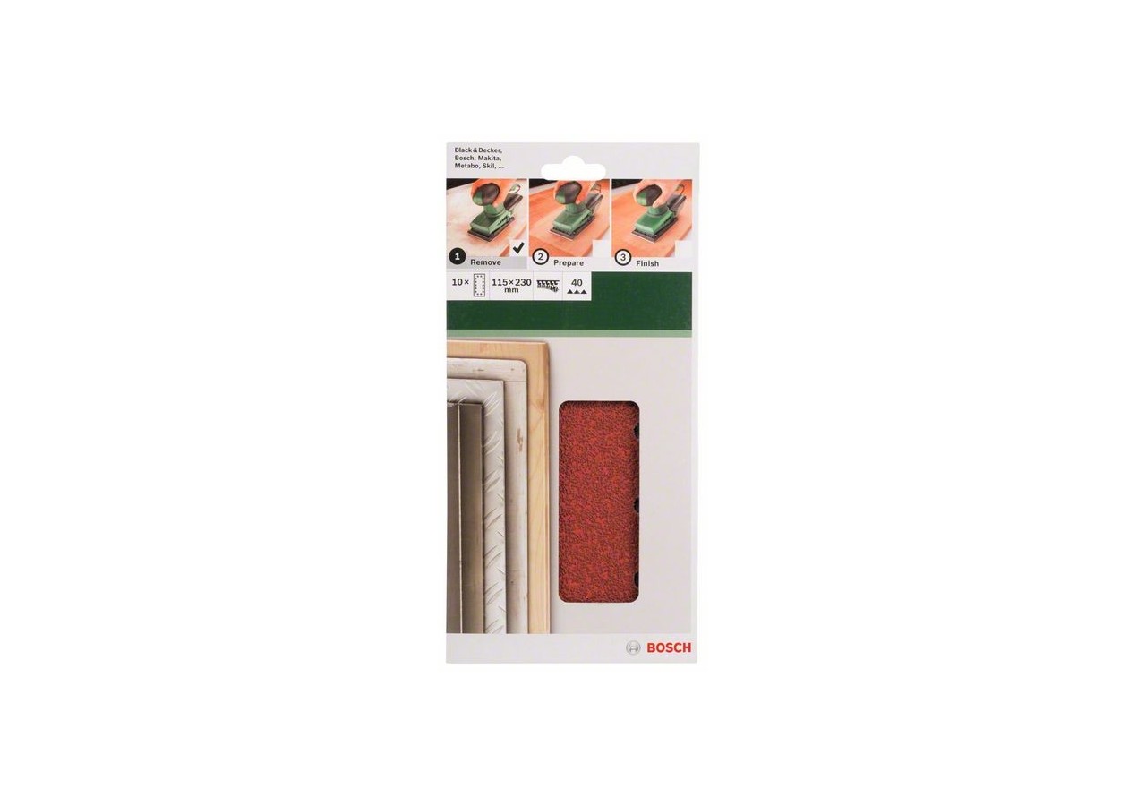 Feuilles abrasives pour ponceuse vibrante, set de 10 pièces G : 40 - 2609256B19 - Bosch