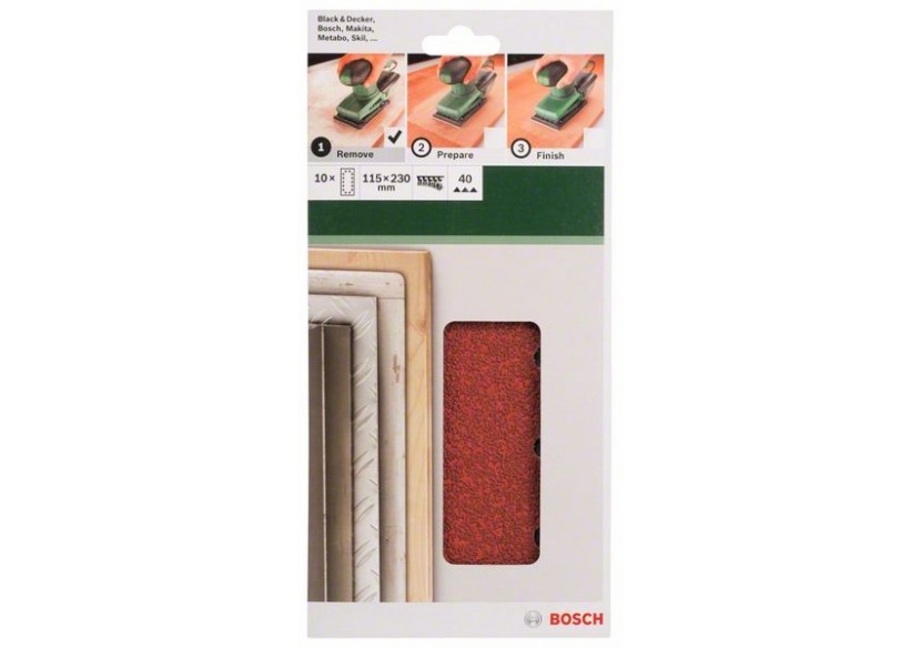 Feuilles abrasives pour ponceuse vibrante, set de 10 pièces G : 40 - 2609256B19 - Bosch