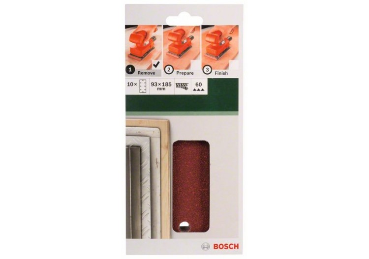 Feuilles abrasives pour ponceuse vibrante, set de 10 pièces G : 60 - 2609256A88 - Bosch