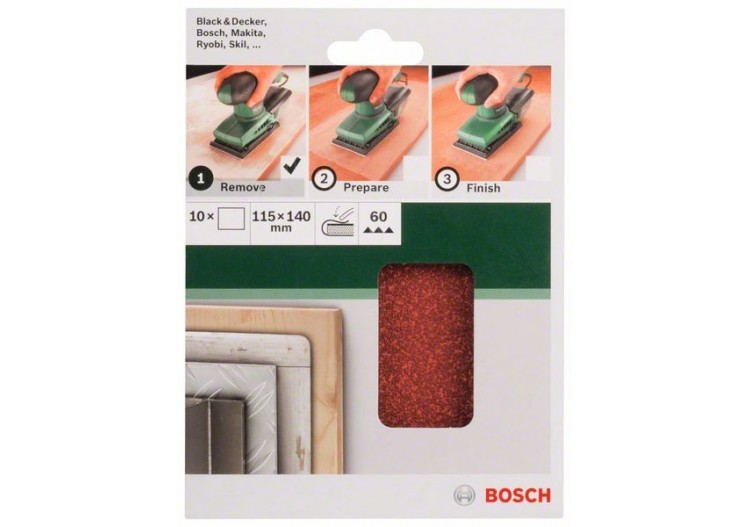 Feuilles abrasives pour ponceuse vibrante, set de 10 pièces G : 60 - 2609256B15 - Bosch