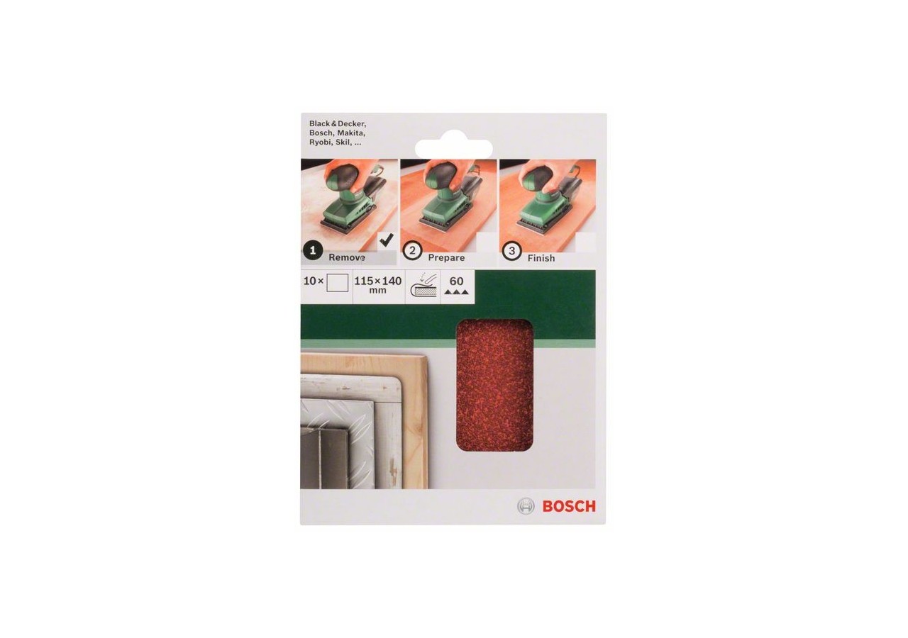 Feuilles abrasives pour ponceuse vibrante, set de 10 pièces G : 60 - 2609256B15 - Bosch