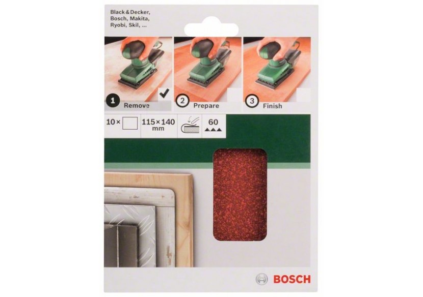 Feuilles abrasives pour ponceuse vibrante, set de 10 pièces G : 60 - 2609256B15 - Bosch