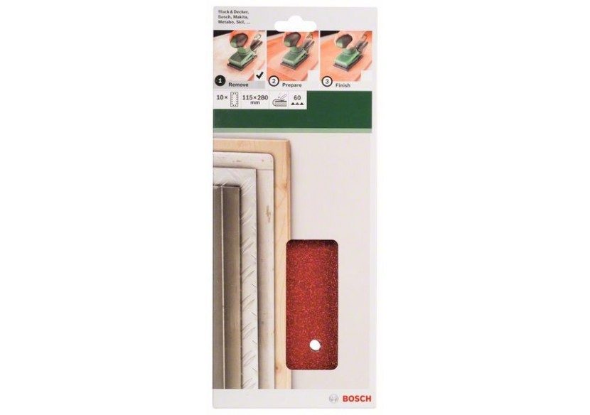 Feuilles abrasives pour ponceuse vibrante, set de 10 pièces G : 60 - 2609256B27 - Bosch