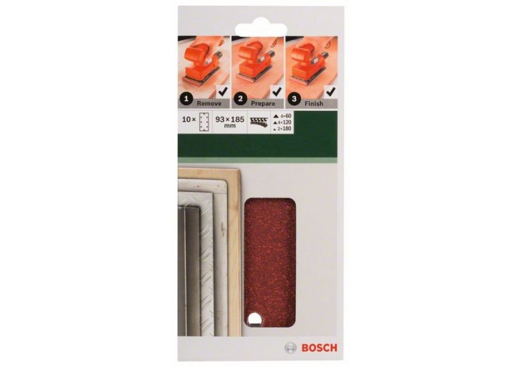 Feuilles abrasives pour ponceuse vibrante, set de 10 pièces G : 60, 120, 180 - 2609256A93 - Bosch