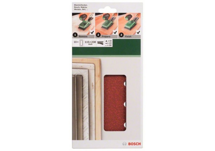 Feuilles abrasives pour ponceuse vibrante, set de 10 pièces G : 60, 120, 180 - 2609256B25 - Bosch