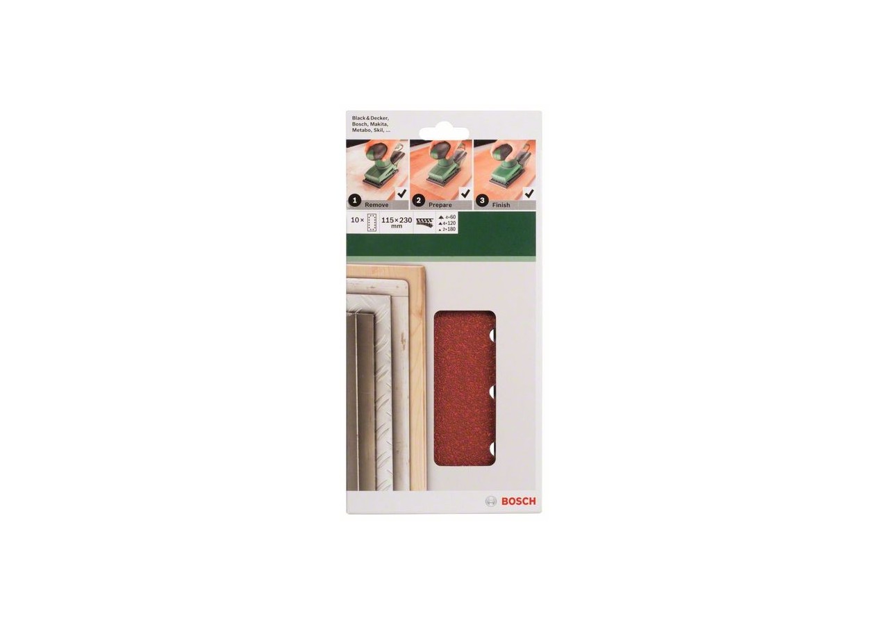 Feuilles abrasives pour ponceuse vibrante, set de 10 pièces G : 60, 120, 180 - 2609256B25 - Bosch