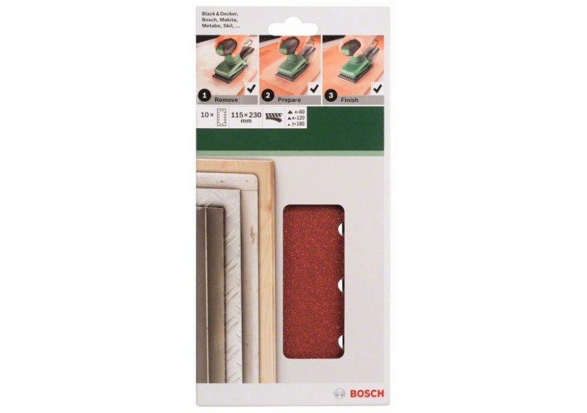 Feuilles abrasives pour ponceuse vibrante, set de 10 pièces G : 60, 120, 180 - 2609256B25 - Bosch Feuilles abrasives pour ponceuse vibrante, set de 10 pièces G : 60, 120, 180 - 2609256B25 - Bosch
