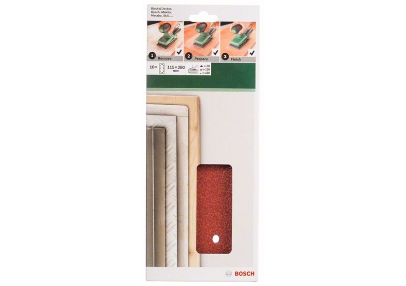 Feuilles abrasives pour ponceuse vibrante, set de 10 pièces G : 60, 120, 180 - 2609256B32 - Bosch Feuilles abrasives pour ponceuse vibrante, set de 10 pièces G : 60, 120, 180 - 2609256B32 - Bosch
