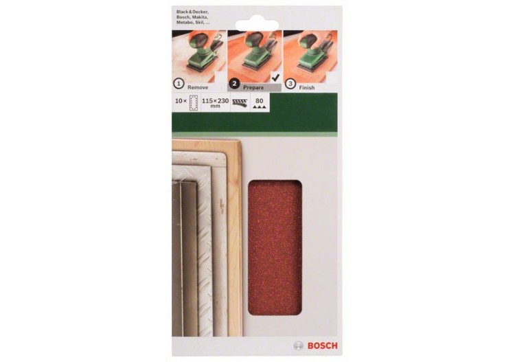 Feuilles abrasives pour ponceuse vibrante, set de 10 pièces G : 80 - 2609256B21 - Bosch