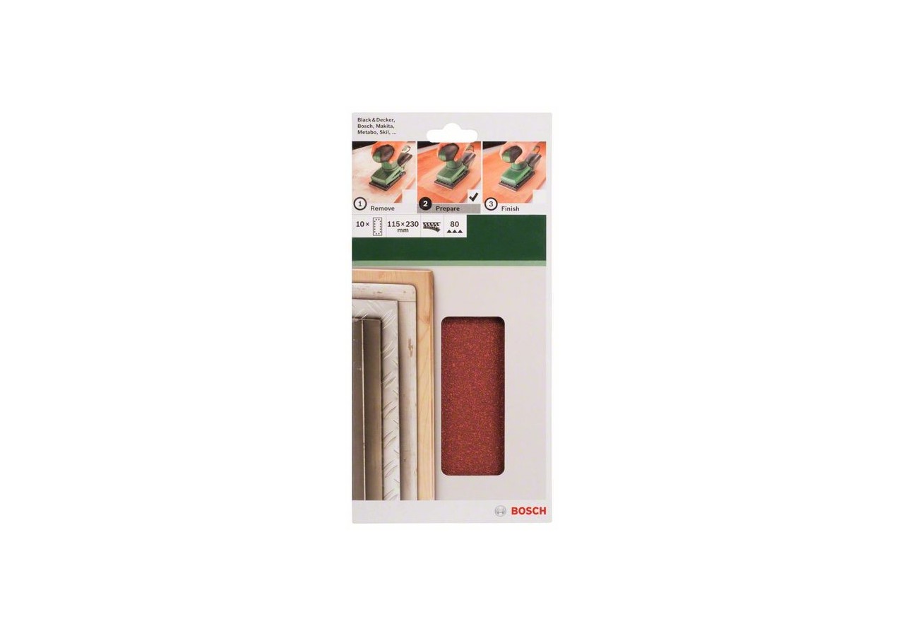 Feuilles abrasives pour ponceuse vibrante, set de 10 pièces G : 80 - 2609256B21 - Bosch
