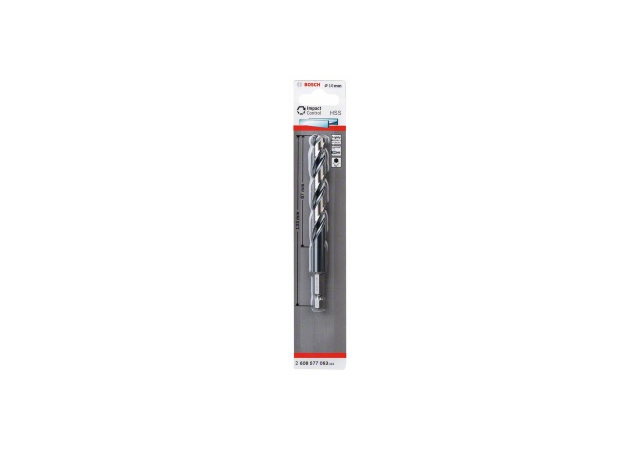 Foret hélicoïdal HSS à queue six pans 10,0 mm 10 x 87 x 133 Pack de 1 - 2608577063 - Bosch