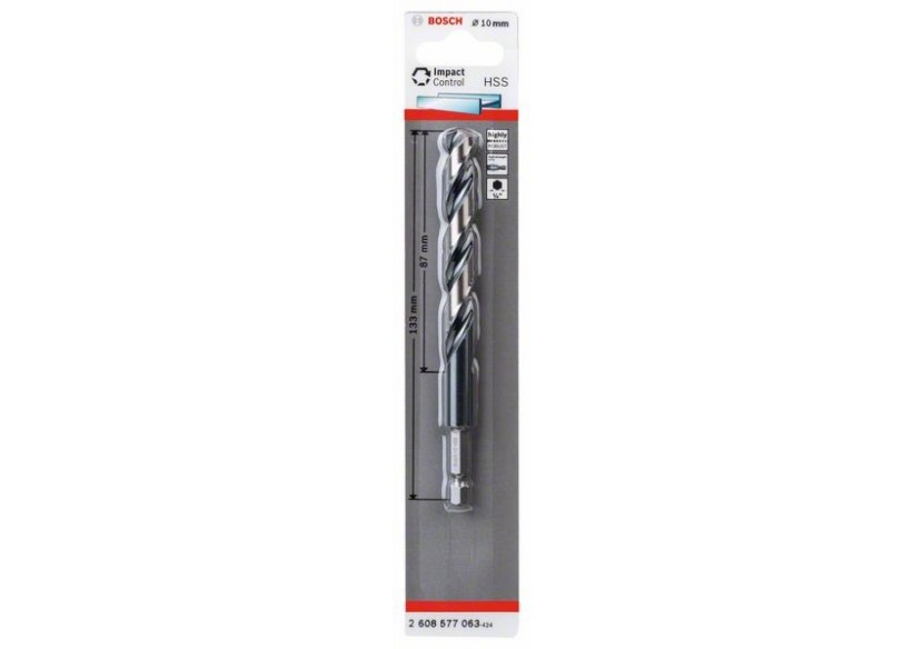 Foret hélicoïdal HSS à queue six pans 10,0 mm 10 x 87 x 133 Pack de 1 - 2608577063 - Bosch