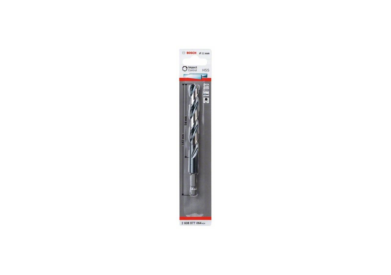 Foret hélicoïdal HSS à queue six pans 11,0 mm 11 x 94 x 142 Pack de 1 - 2608577064 - Bosch