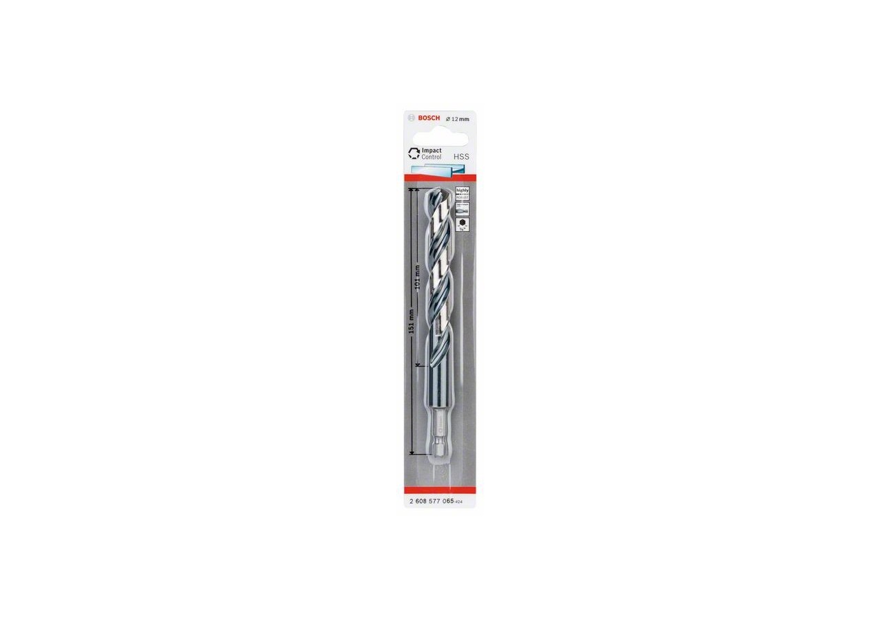 Foret hélicoïdal HSS à queue six pans 12,0 mm 12 x 101 x 151 Pack de 1 - 2608577065 - Bosch