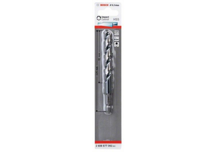 Foret hélicoïdal HSS à queue six pans 9,0 mm 9 x 81 x 125 mm Pack de 1 - 2608577062 - Bosch
