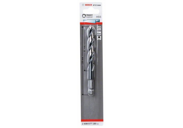 Foret hélicoïdal HSS à queue six pans 9,5 mm 9.5 x 81 x 125 mm Pack de 1 - 2608577130 - Bosch