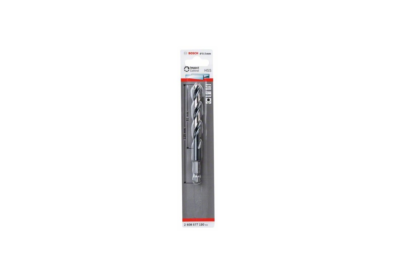 Foret hélicoïdal HSS à queue six pans 9,5 mm 9.5 x 81 x 125 mm Pack de 1 - 2608577130 - Bosch