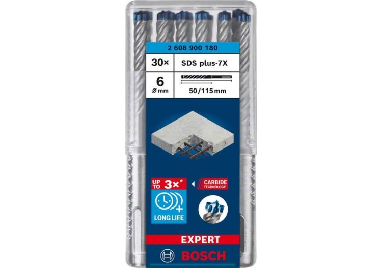 Foret pour perforateur Expert SDS plus-7X 6 x 50 x 115 mm - 2608900180 - Bosch