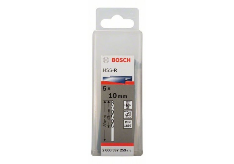 Forets à carrosserie laminés HSS-R, DIN 1897 10 x 43 x 89 mm Pack de 5 - 2608597259 - Bosch