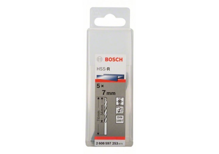 Forets à carrosserie laminés HSS-R, DIN 1897 7 x 34 x 74 mm Pack de 5 - 2608597253 - Bosch