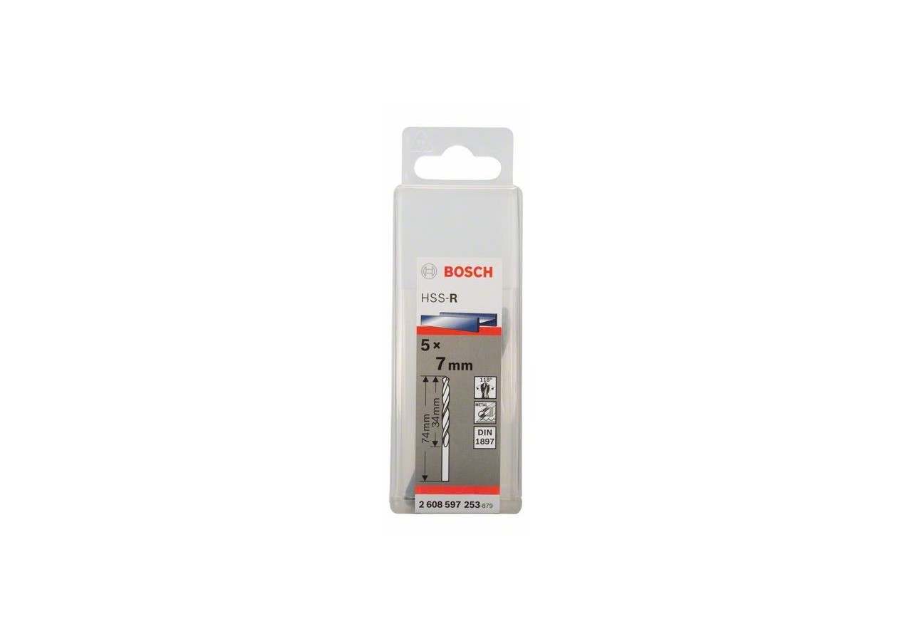 Forets à carrosserie laminés HSS-R, DIN 1897 7 x 34 x 74 mm Pack de 5 - 2608597253 - Bosch