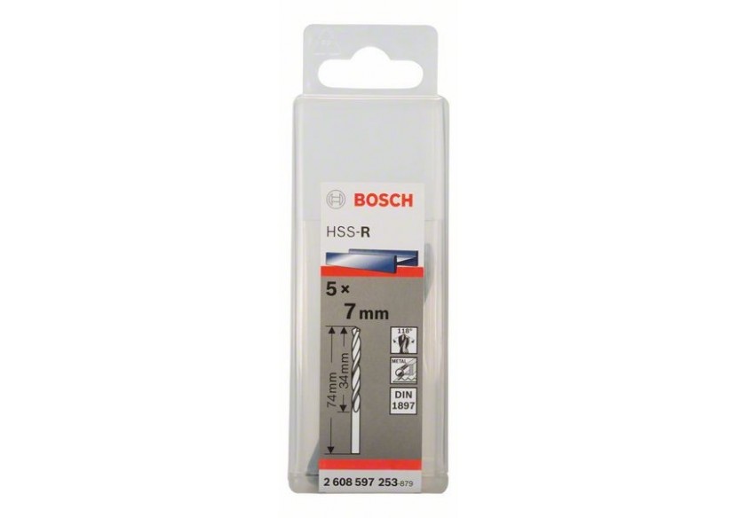 Forets à carrosserie laminés HSS-R, DIN 1897 7 x 34 x 74 mm Pack de 5 - 2608597253 - Bosch