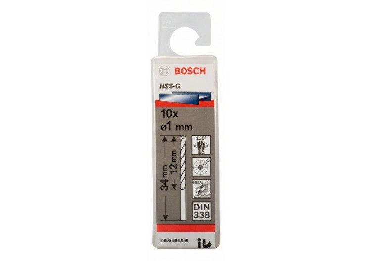 Forets à métaux rectifiés HSS-G, DIN 338 1 x 12 x 34 mm Pack de 10 - 2608595049 - Bosch