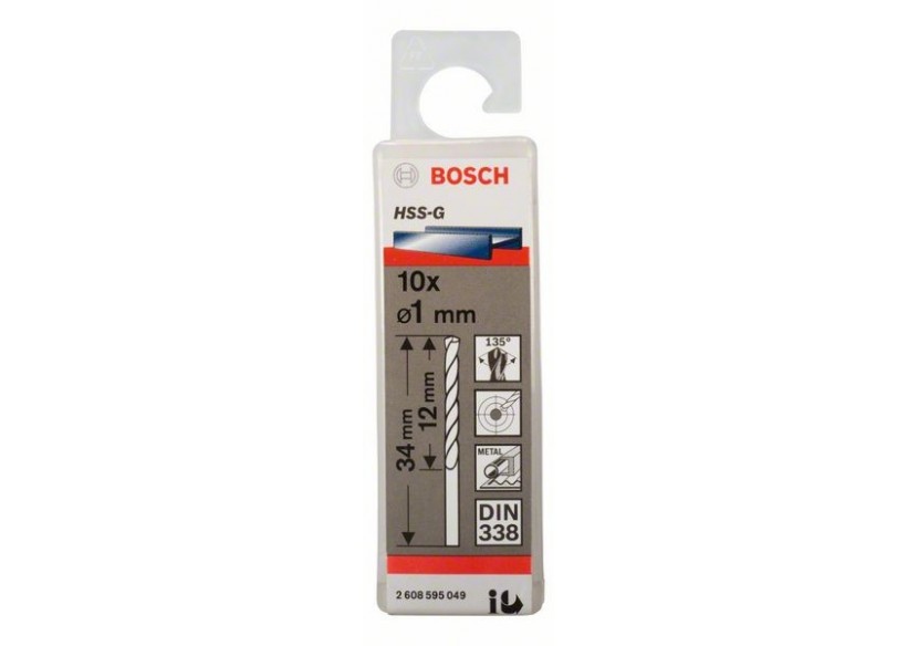 Forets à métaux rectifiés HSS-G, DIN 338 1 x 12 x 34 mm Pack de 10 - 2608595049 - Bosch