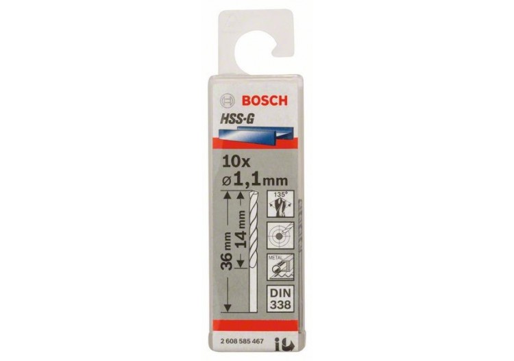 Forets à métaux rectifiés HSS-G, DIN 338 1,1 x 14 x 36 mm Pack de 10 - 2608585467 - Bosch