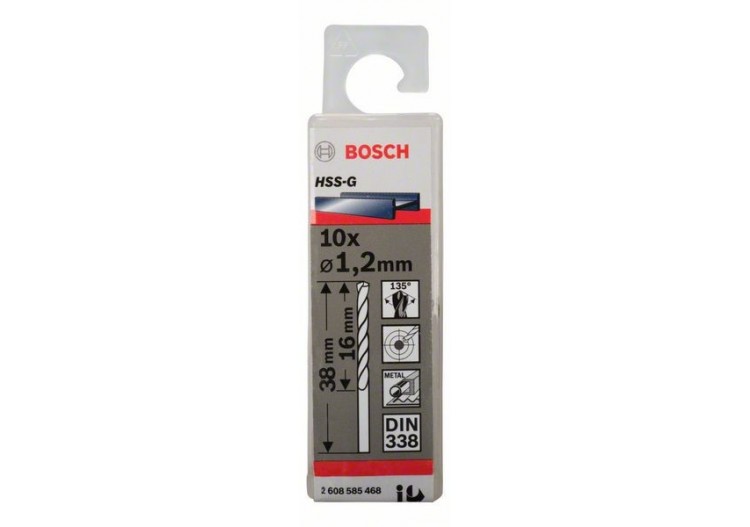 Forets à métaux rectifiés HSS-G, DIN 338 1,2 x 16 x 38 mm Pack de 10 - 2608585468 - Bosch