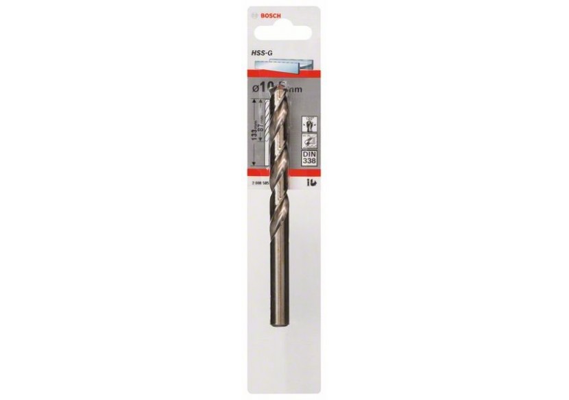 Forets à métaux rectifiés HSS-G, DIN 338 10,5 x 87 x 133 mm Pack de 1 - 2608585937 - Bosch