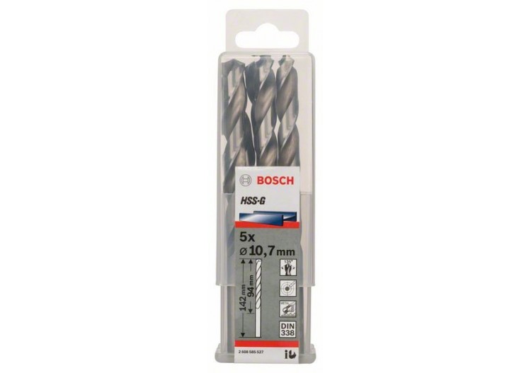 Forets à métaux rectifiés HSS-G, DIN 338 10,7 x 94 x 142 mm Pack de 5 - 2608585527 - Bosch