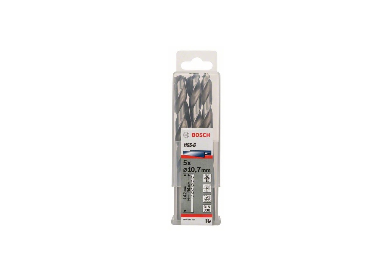 Forets à métaux rectifiés HSS-G, DIN 338 10,7 x 94 x 142 mm Pack de 5 - 2608585527 - Bosch