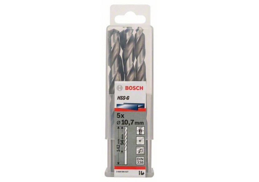 Forets à métaux rectifiés HSS-G, DIN 338 10,7 x 94 x 142 mm Pack de 5 - 2608585527 - Bosch