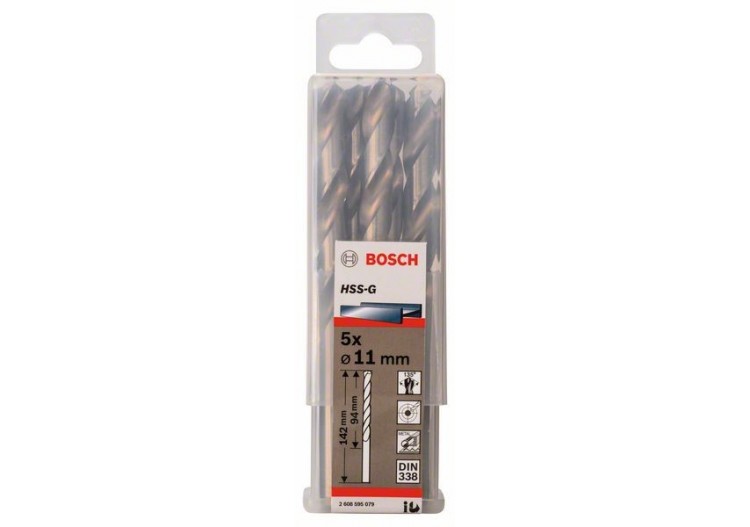 Forets à métaux rectifiés HSS-G, DIN 338 11 x 94 x 142 mm Pack de 5 - 2608595079 - Bosch