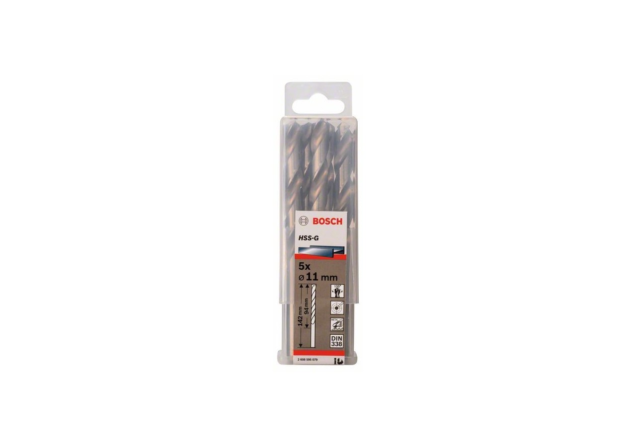Forets à métaux rectifiés HSS-G, DIN 338 11 x 94 x 142 mm Pack de 5 - 2608595079 - Bosch
